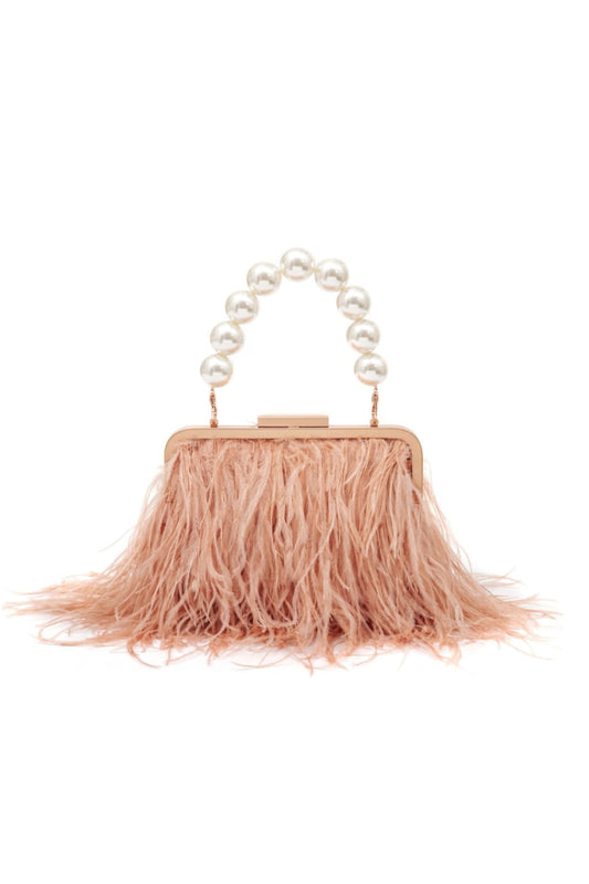 BOLSA CLUTCH PLUMAS PÉROLAS ROSE