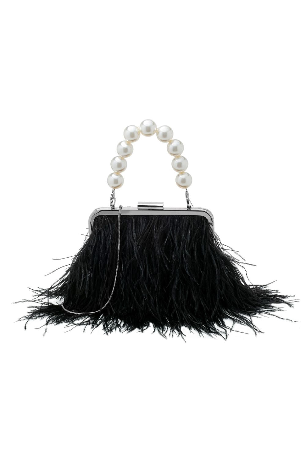 BOLSA CLUTCH PLUMAS PÉROLAS PRETO