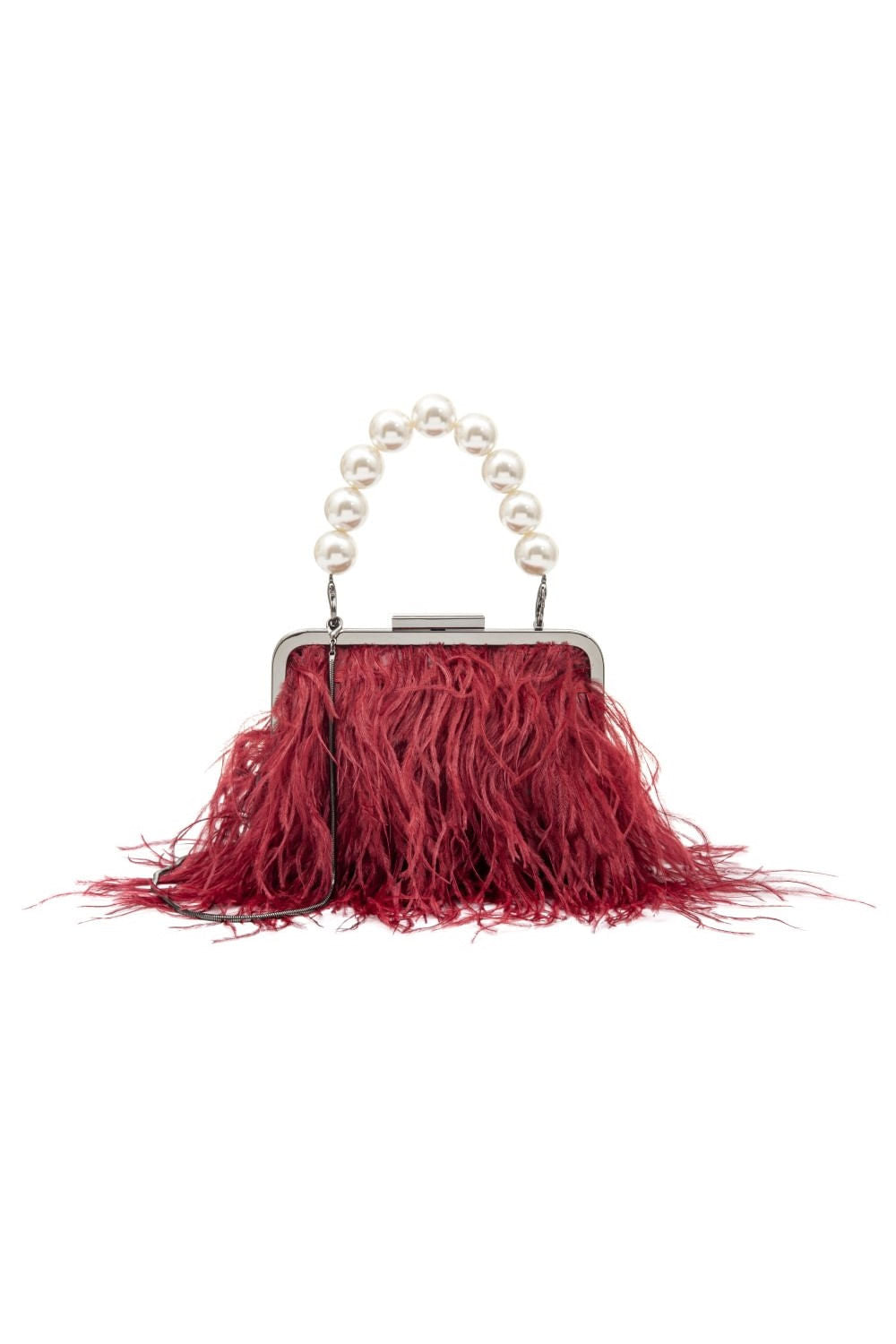 BOLSA CLUTCH PLUMAS COM PÉROLAS VERMELHO