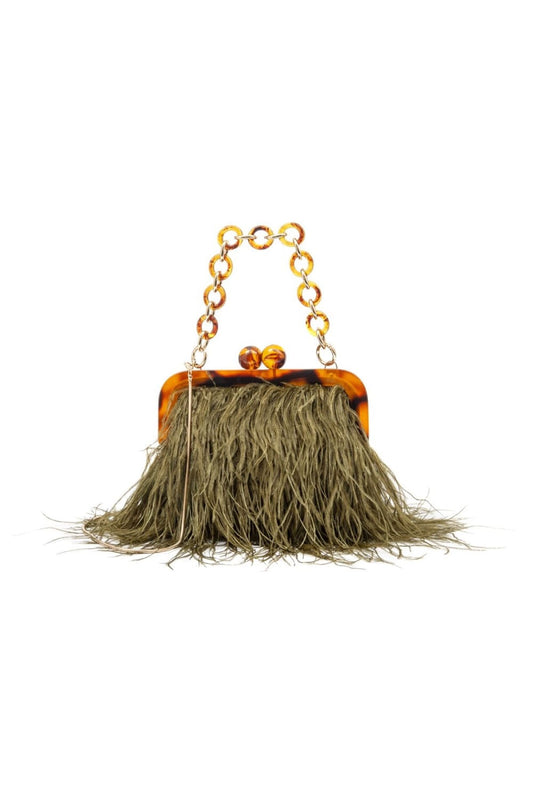 BOLSA MAXI CLUTCH PLUMAS ARMAÇÃO RESINA VERDE