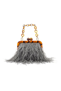 BOLSA MAXI CLUTCH PLUMAS ARMAÇÃO RESINA AZUL
