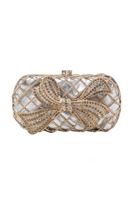 BOLSA CLUTCH MAXI CRISTAIS LAÇO DOURADO