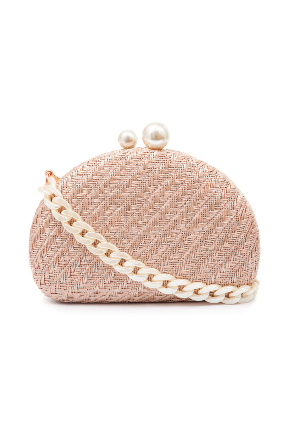 Bolsa clutch abaulada alça resina rose