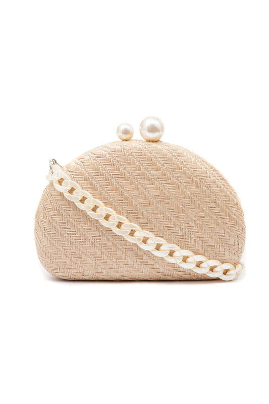 Bolsa clutch abaulada alça resina natural