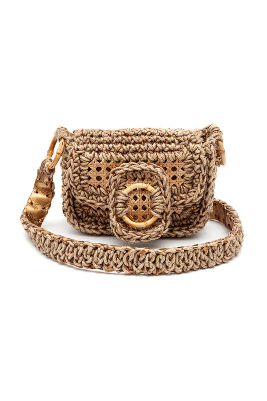 MINI BOLSA CROCHÊ SISAL PALHA INDIANA METALIZADA OURO