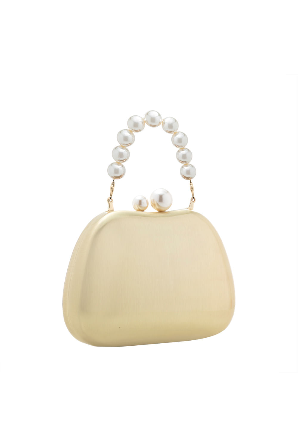 BOLSA CLUTCH METAL PINO E ALÇA PÉROLAS OURO ESCOVADO