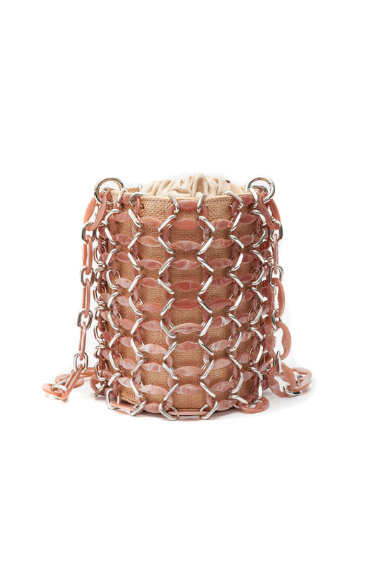 BOLSA BUCKET LARA PALHA ELOS RESINA NUDE