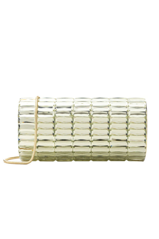 BOLSA CLUTCH METAL OVAL CRISTAIS OURO