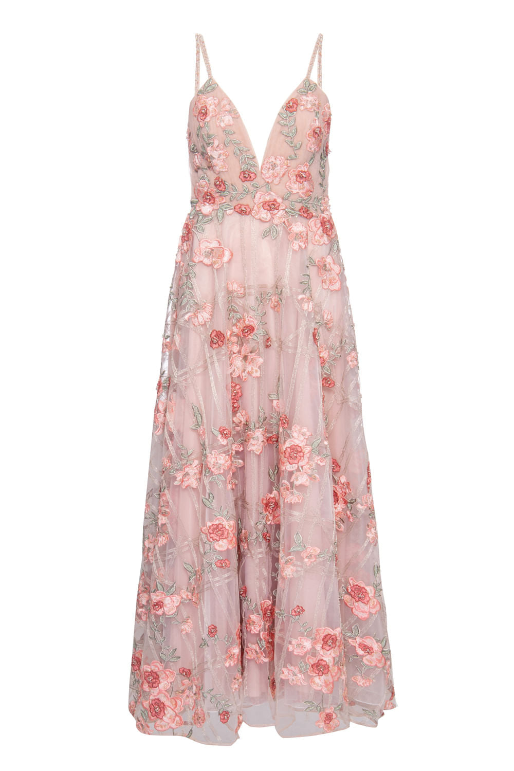 VESTIDO BORDADO FLORAL TULE ROSA