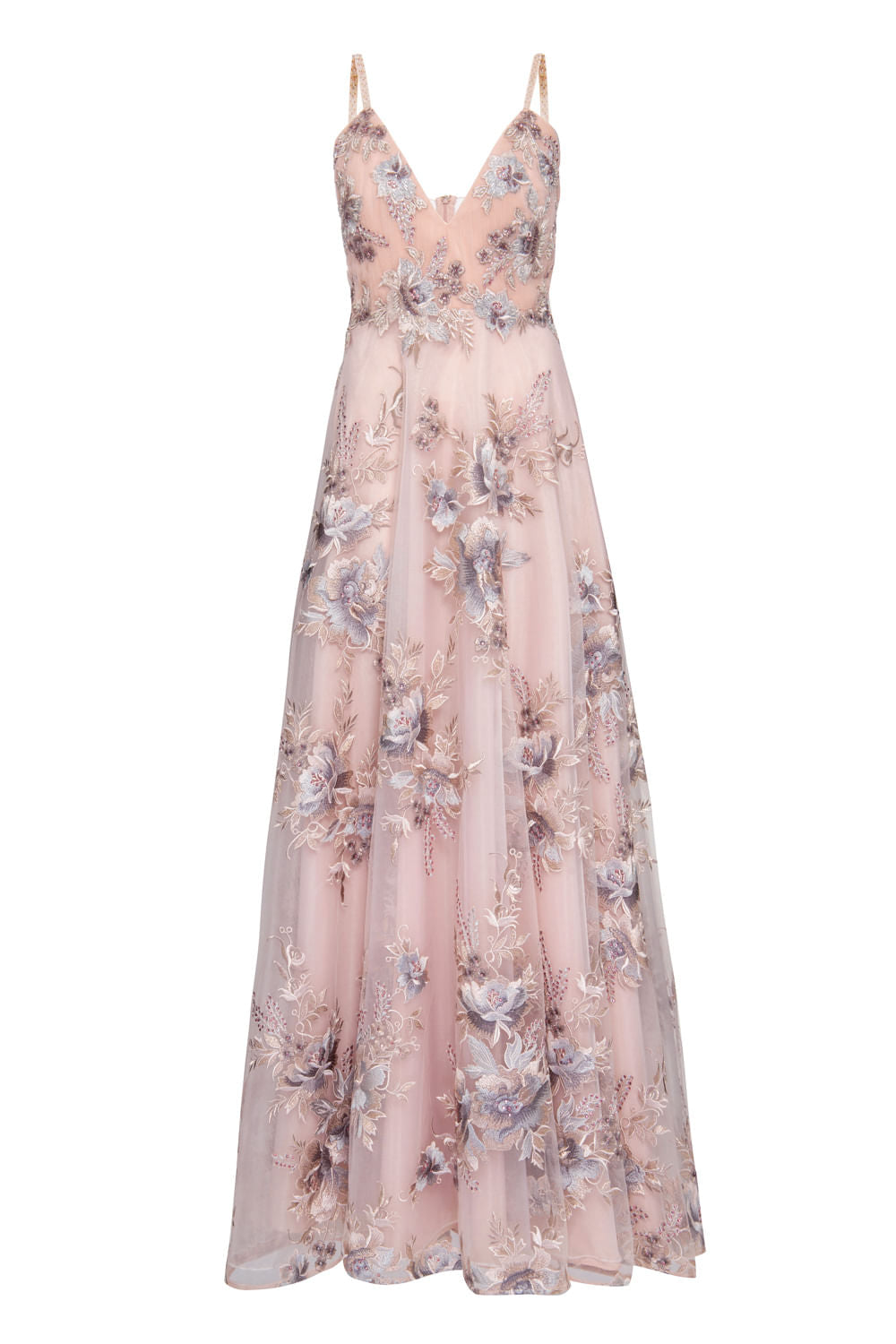 VESTIDO LONGO TULE FLORAL LILAS