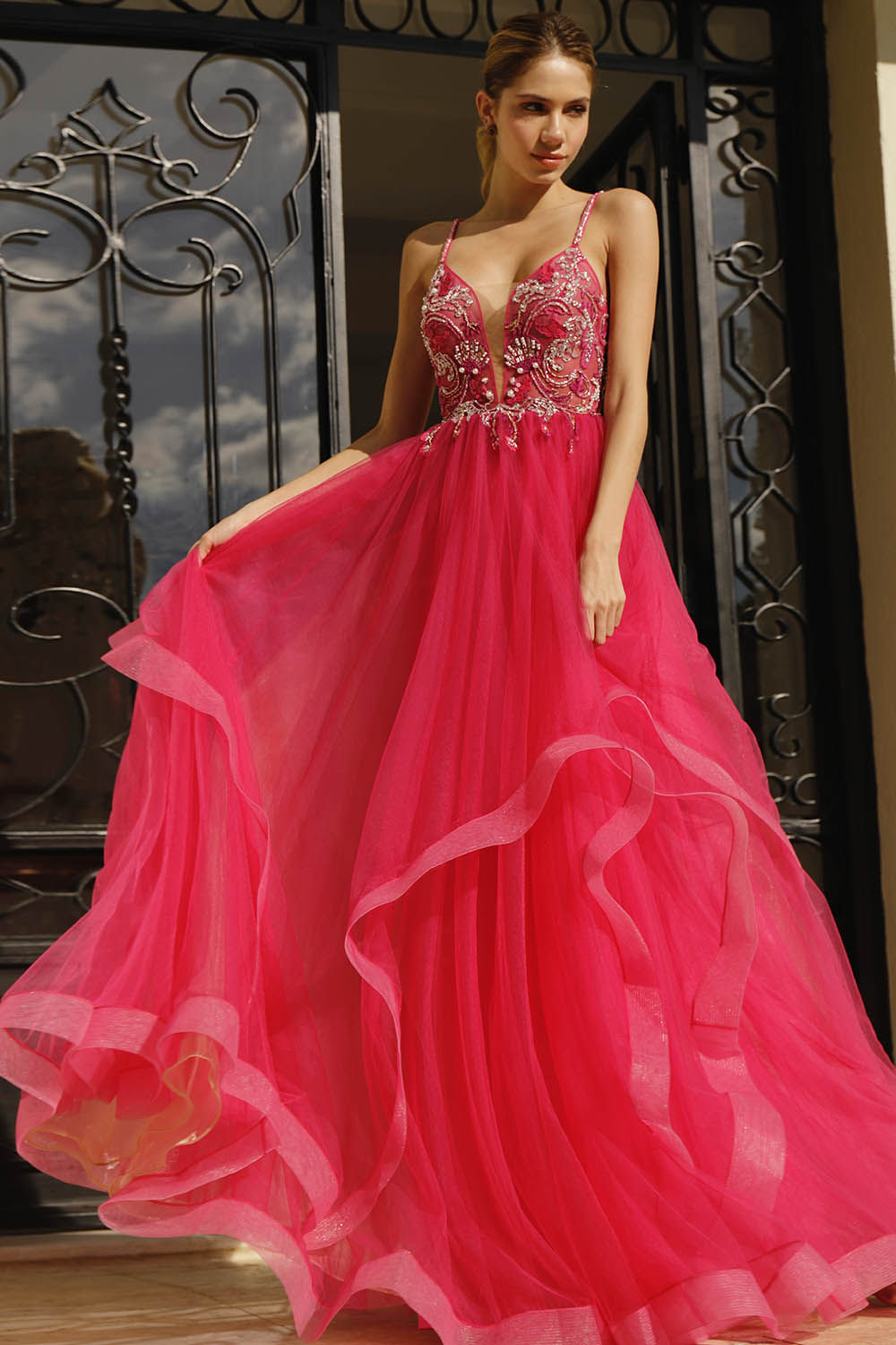 VESTIDO SAIA AMPLA CAMADAS TULE PINK