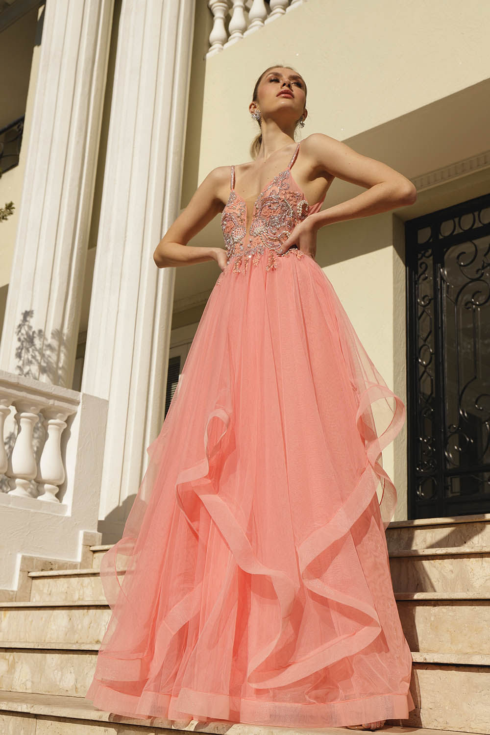 VESTIDO SAIA AMPLA CAMADAS TULE SALMAO