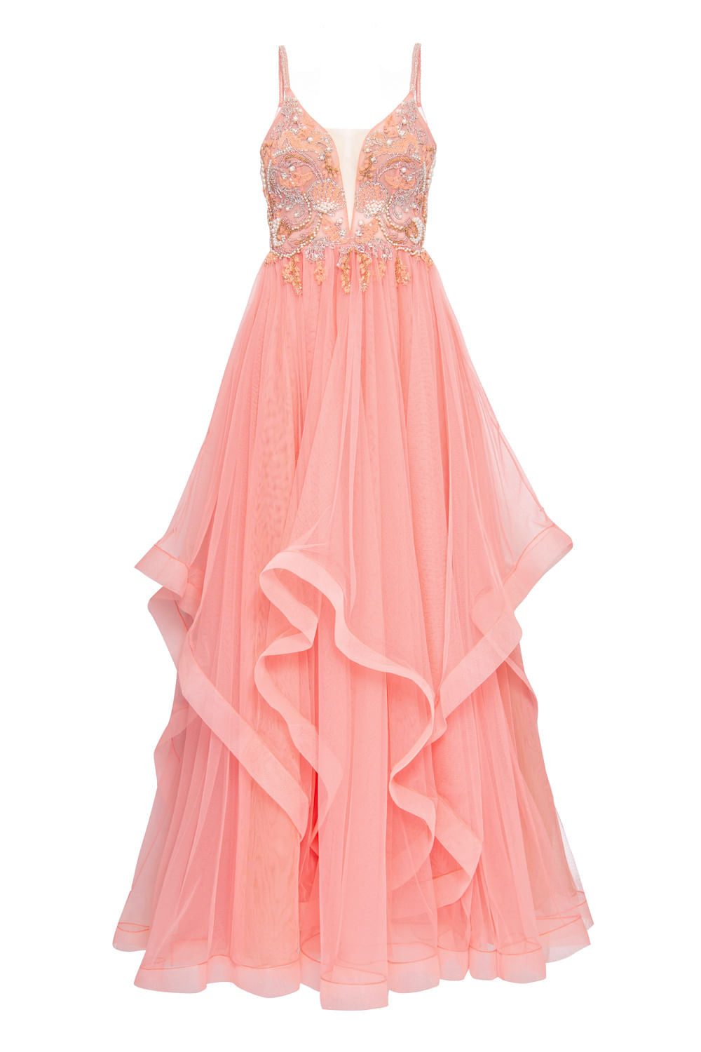 VESTIDO SAIA AMPLA CAMADAS TULE SALMAO