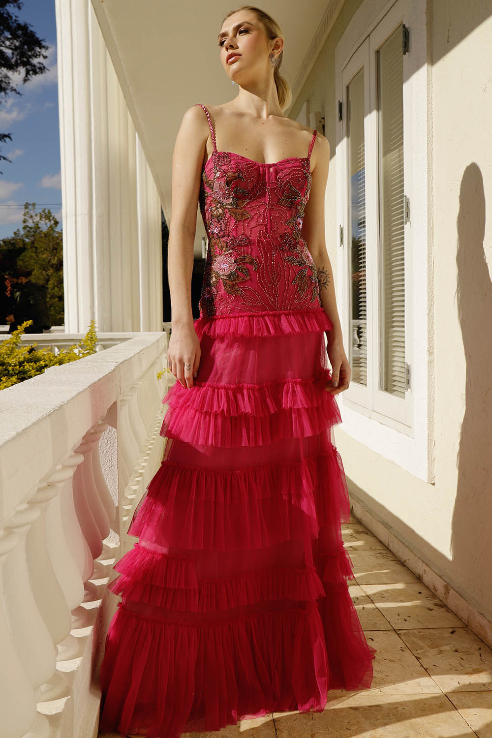 VESTIDO BORDADO CAMADAS TULE PINK