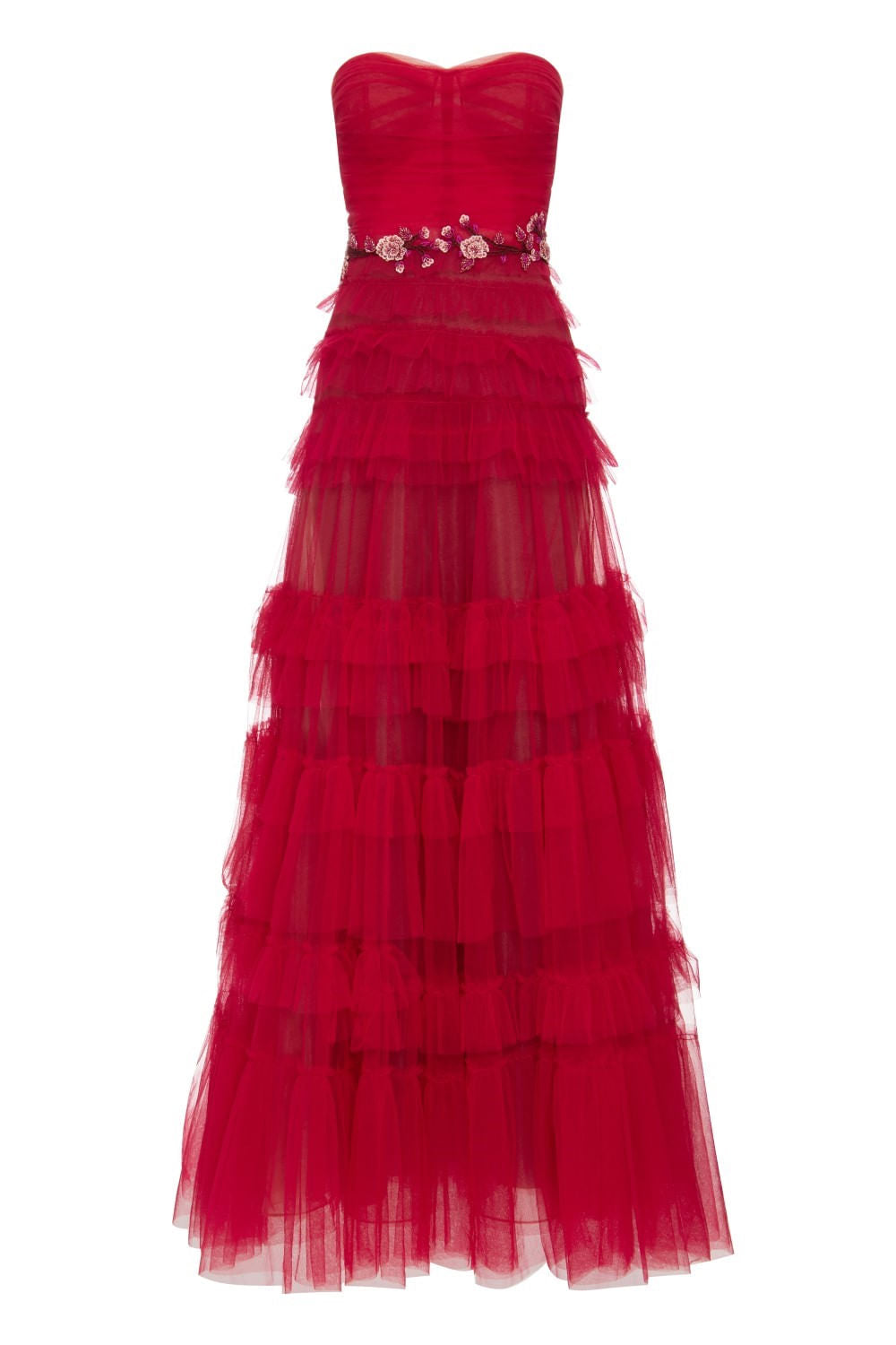 VESTIDO LONGO BORDADO TULE TRANSPASSADO VINHO