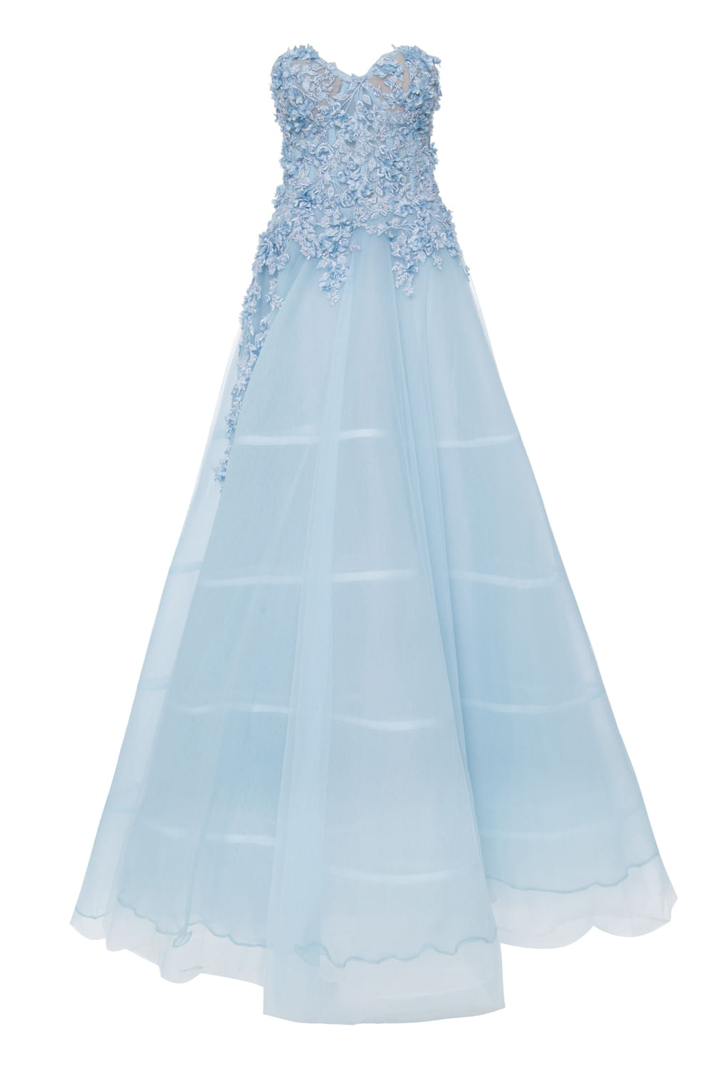 VESTIDO BUSTO BORDADO SAIA GODÊ AZUL CLARO