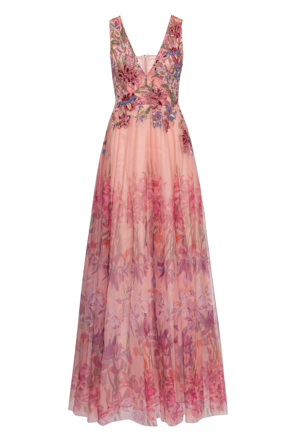 VESTIDO TULE FLORAL ESTAMPADO ROSA