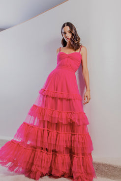 VESTIDO LONGO BUSTO FRANZIDO TORCIDO PINK