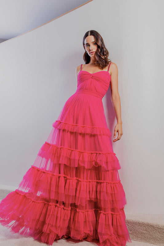 VESTIDO LONGO BUSTO FRANZIDO TORCIDO PINK
