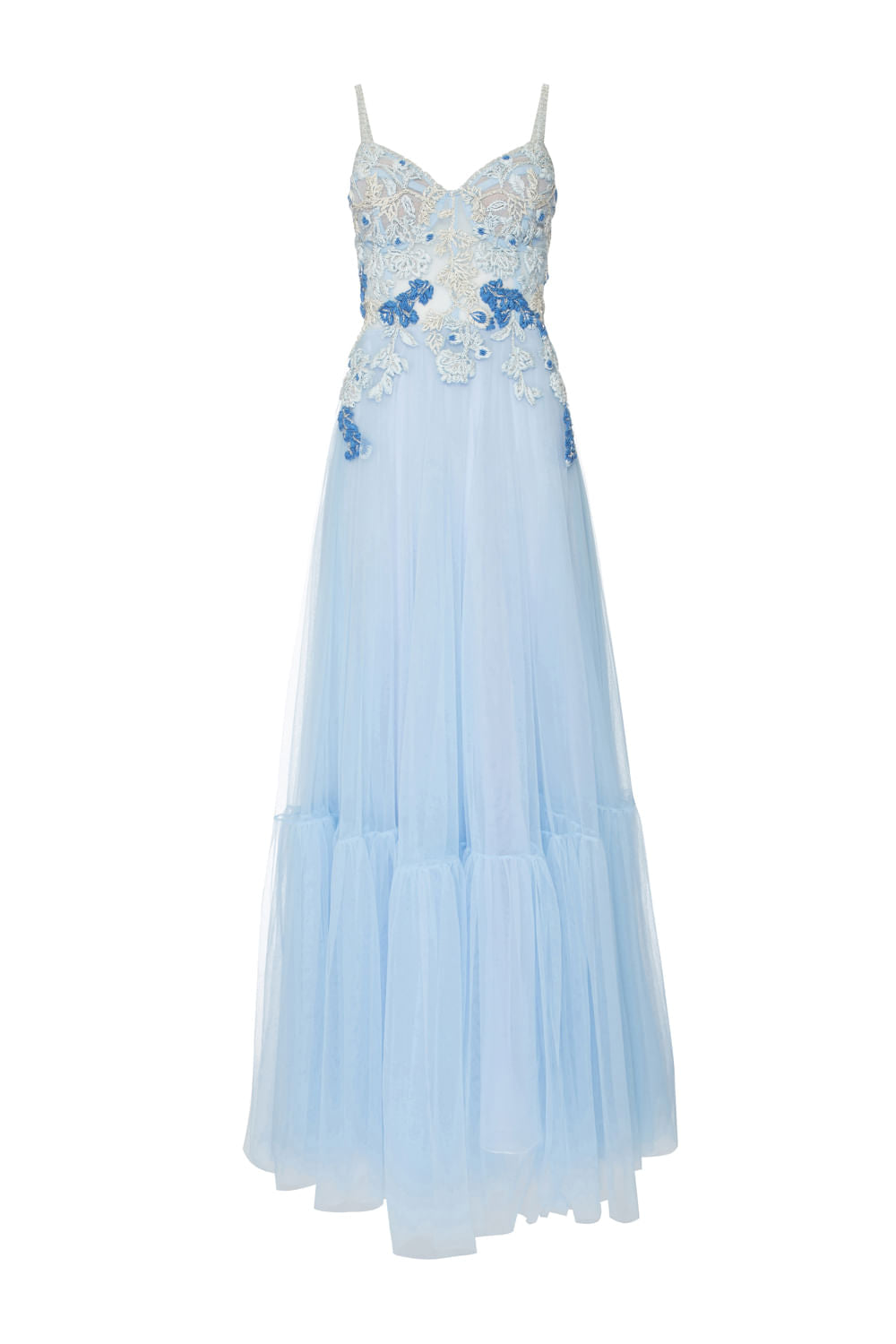 VESTIDO LONGO BORDADO LINHA AZUL CLARO