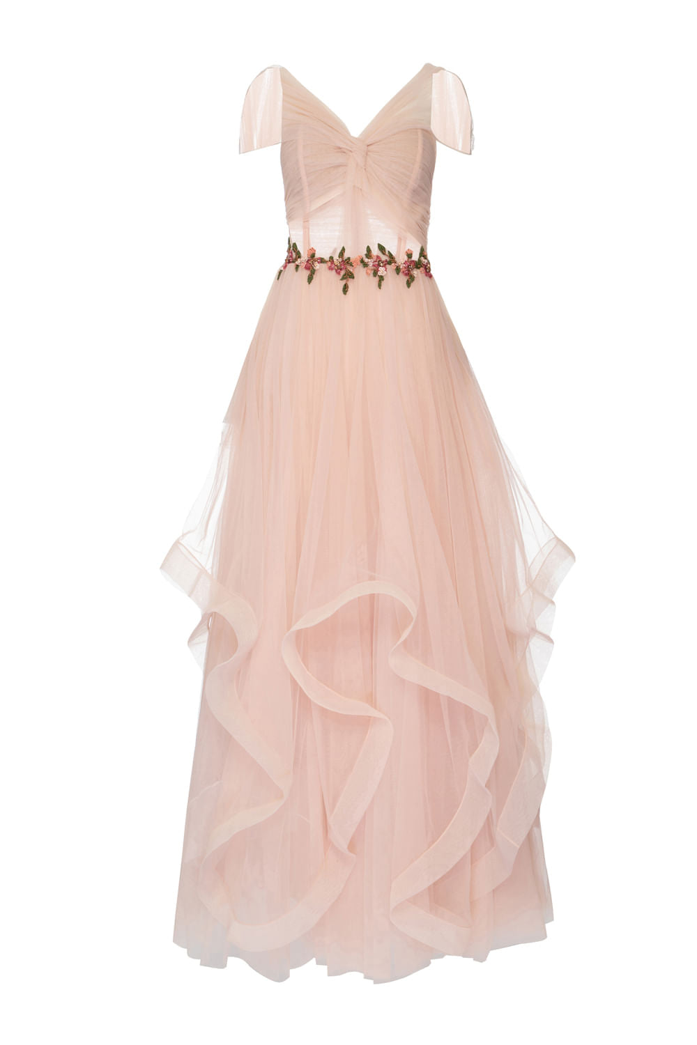 VESTIDO LONGO BORDADO CINTURA NUDE