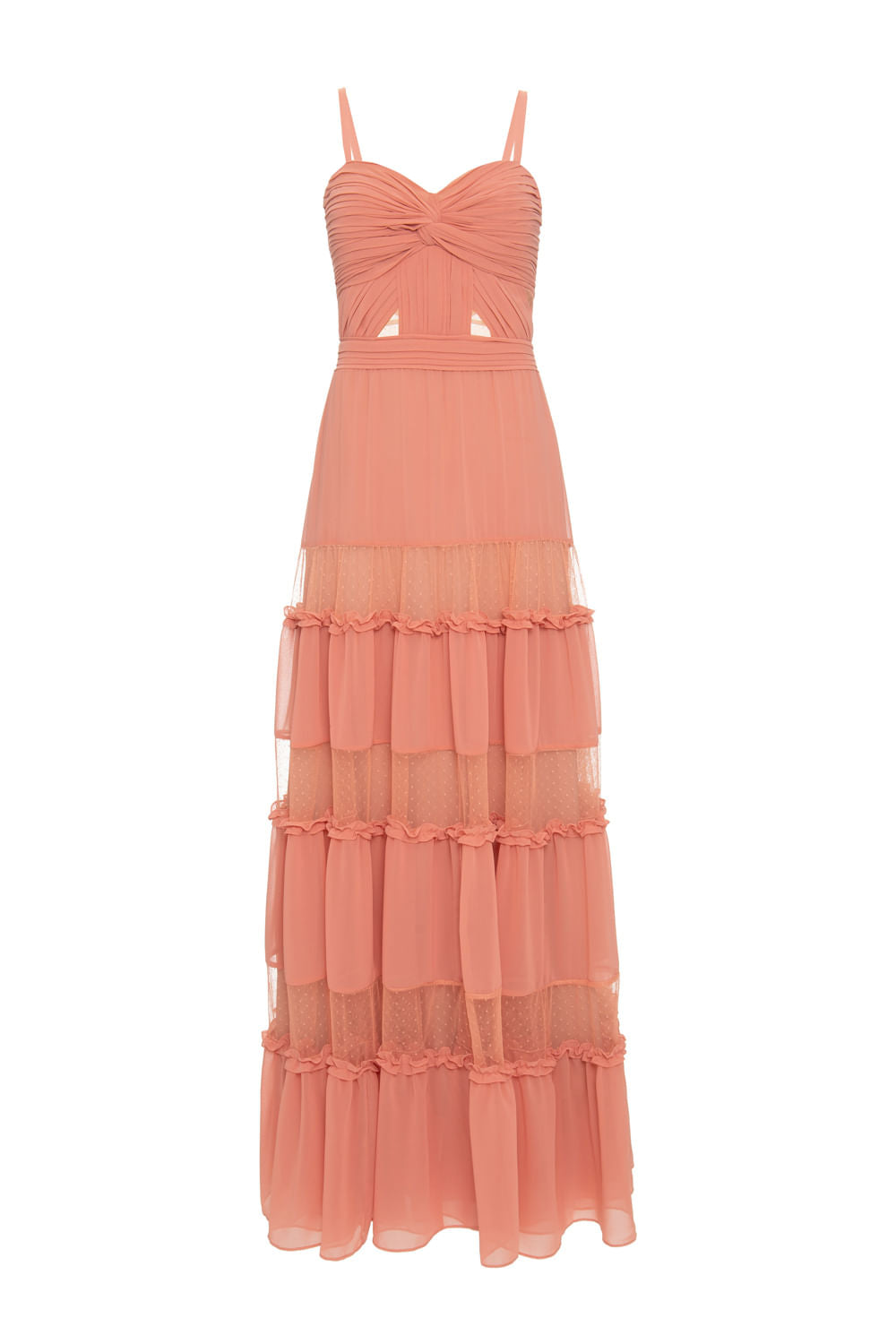 VESTIDO LONGO BUSTO FRANZIDO SALMAO