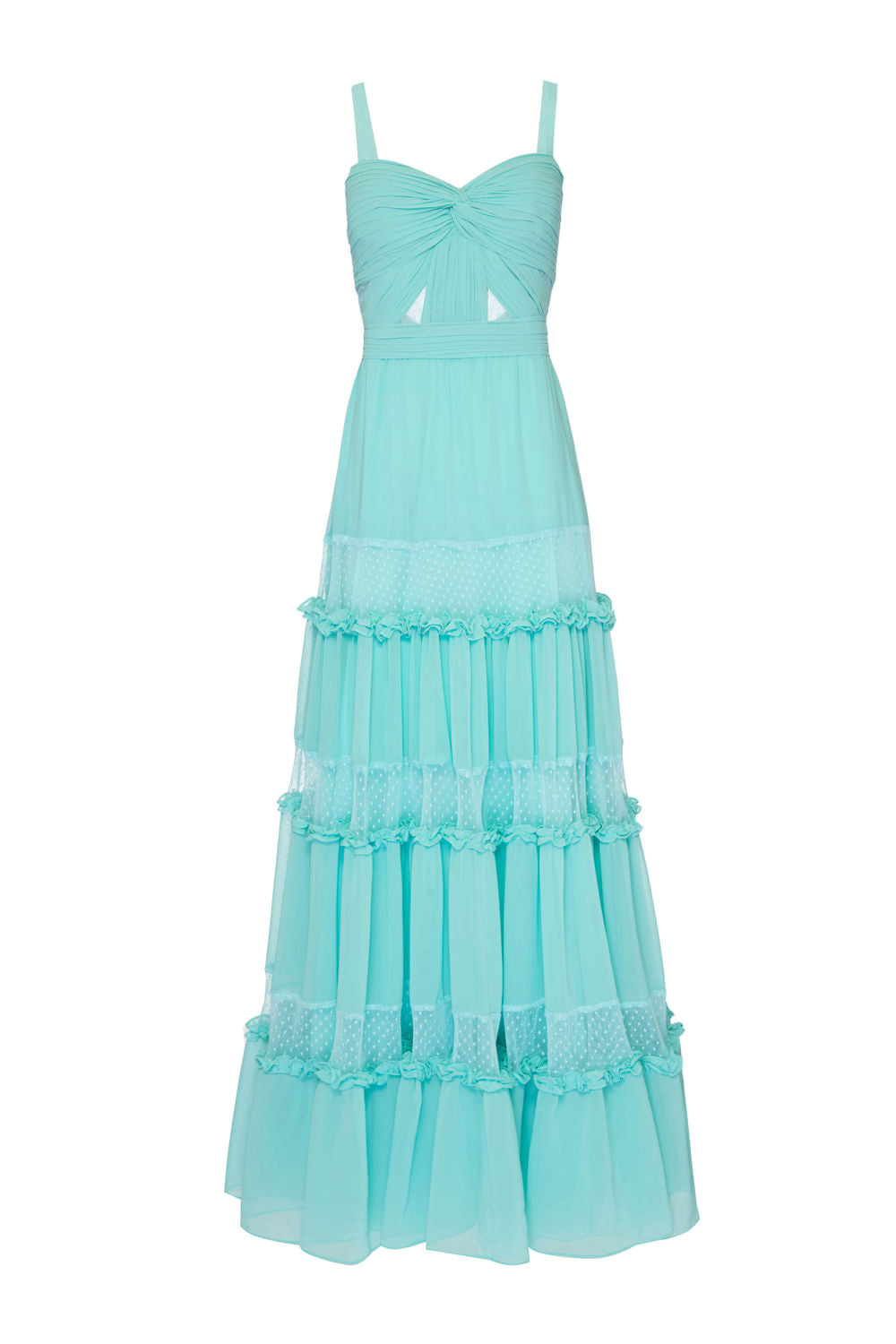 VESTIDO LONGO BUSTO FRANZIDO AZUL