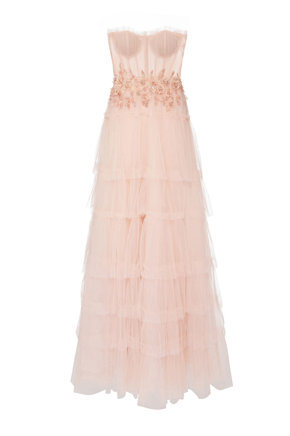 VESTIDO LONGO CORSET TULE SEM ALÇAS  NUDE