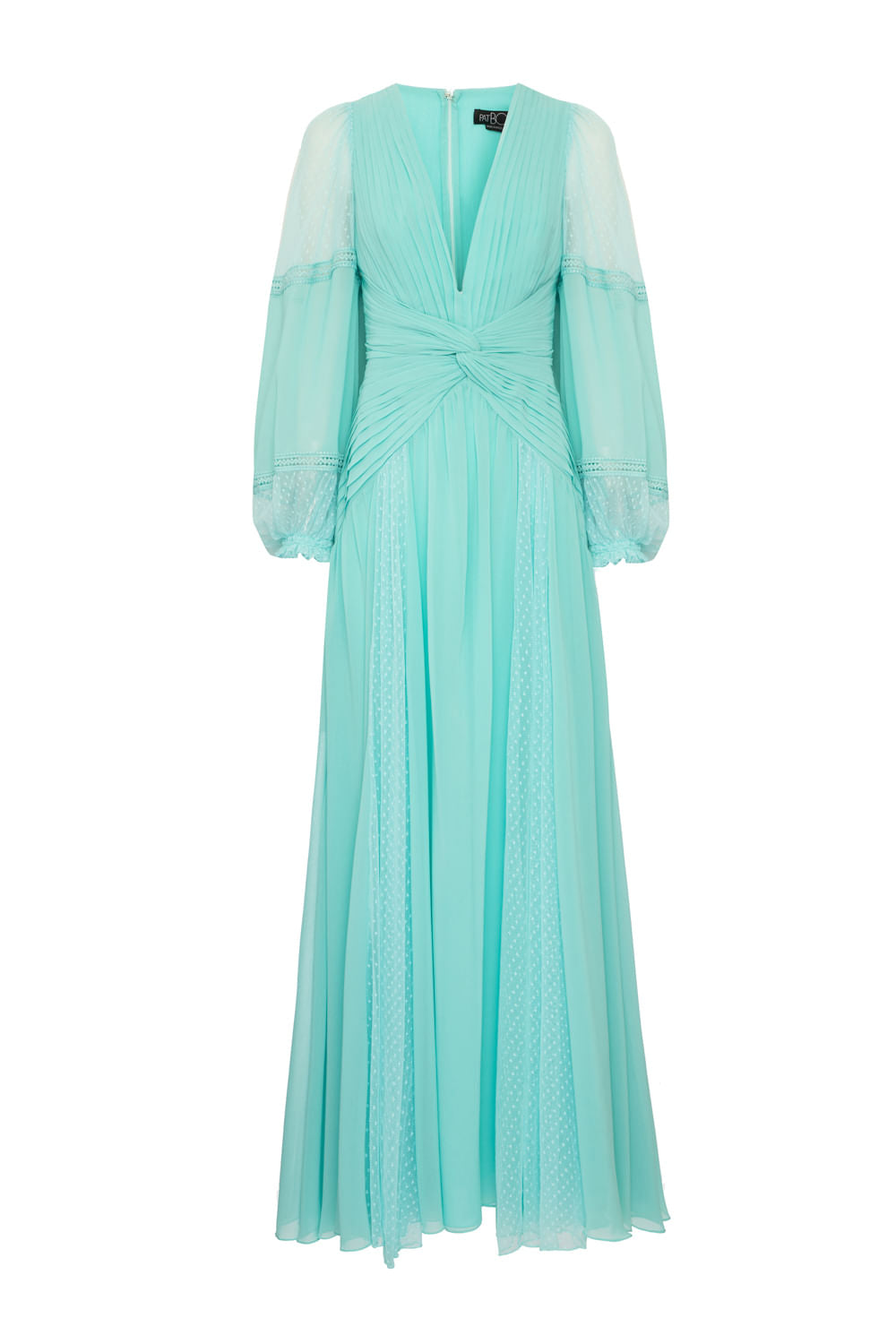 VESTIDO LONGO TORÇÃO PREGAS AZUL