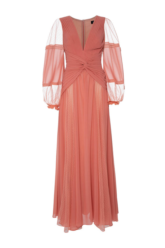 VESTIDO LONGO TORÇÃO PREGAS SALMAO