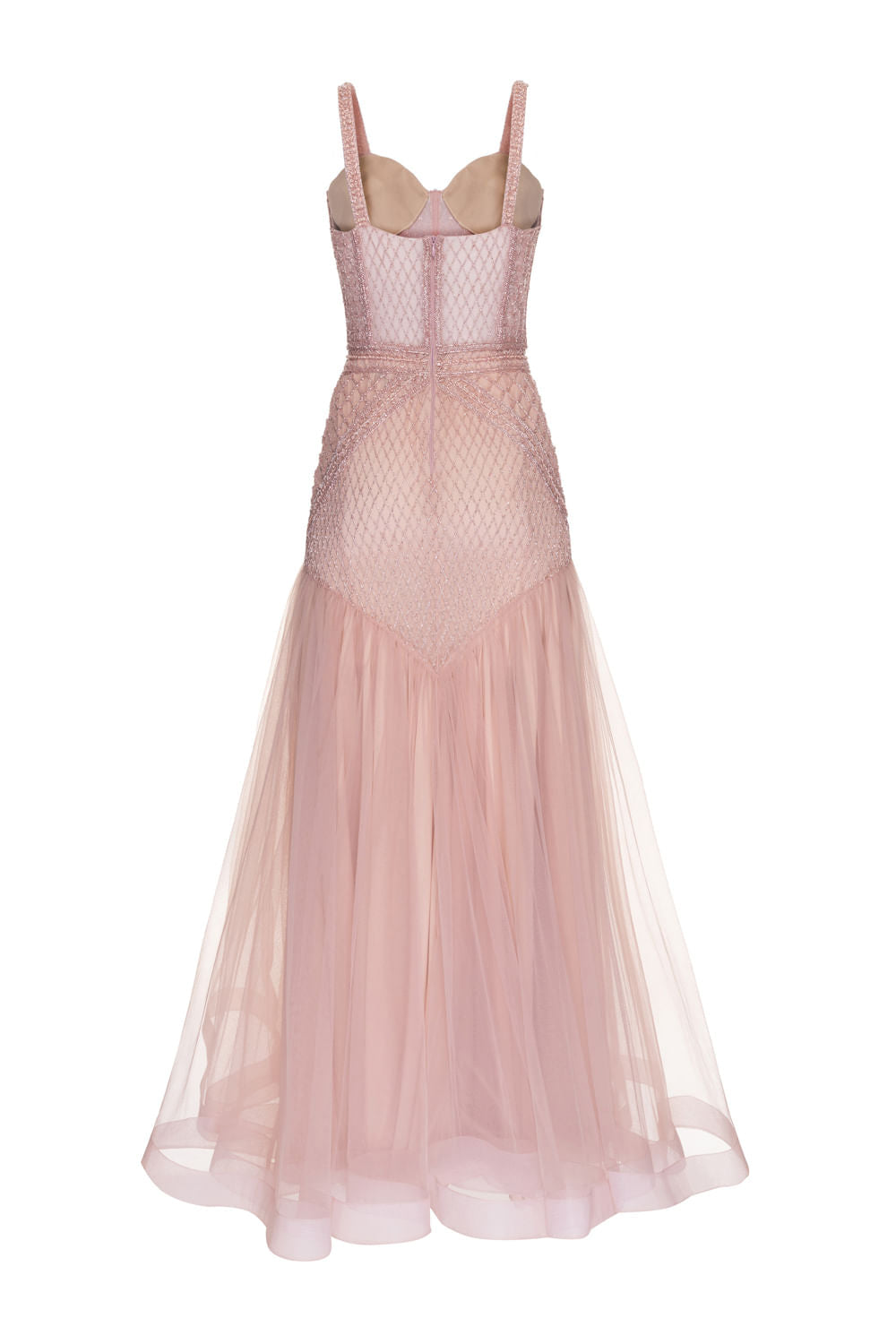 VESTIDO LONGO TULE BORDADO ROSA