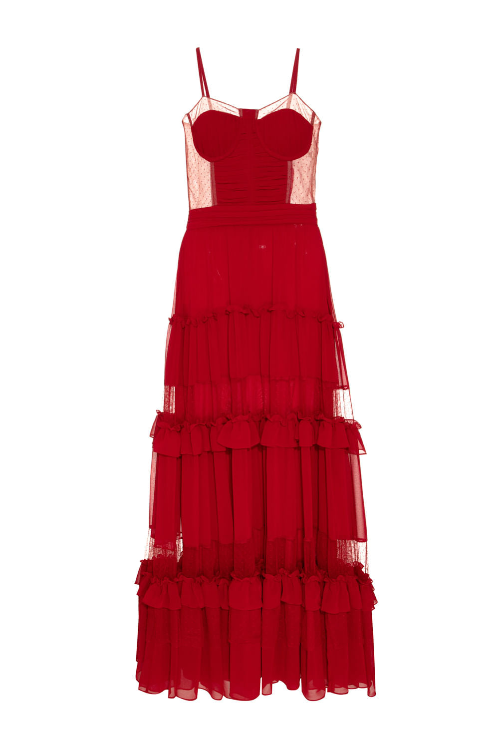 VESTIDO LONGO CORSET TULE POÁ VERMELHO