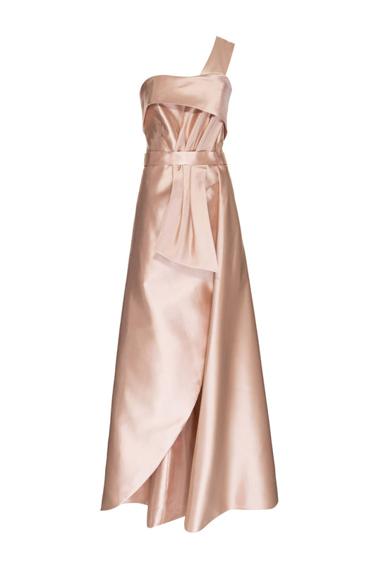 VESTIDO LONGO PREGAS PALA DOURADO