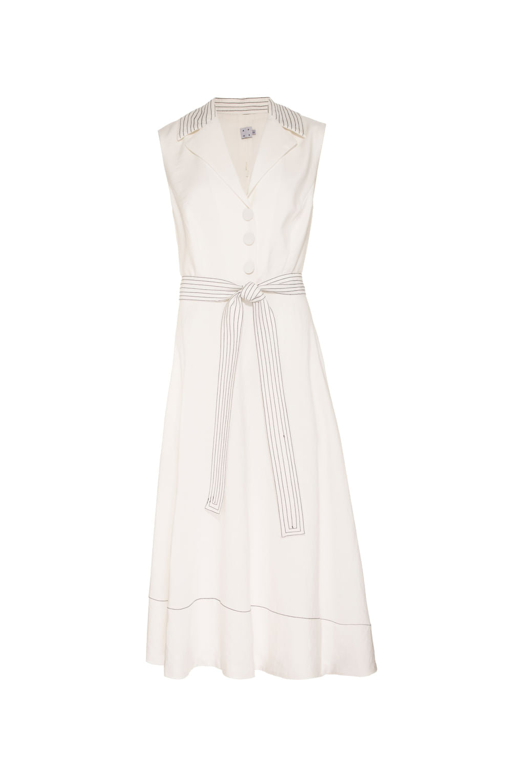 VESTIDO MÍDI FAIXA PESPONTOS OFF WHITE