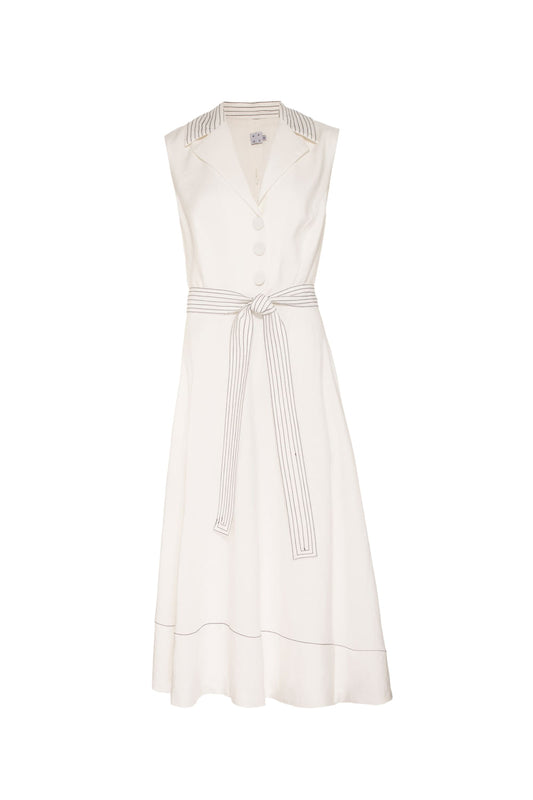 VESTIDO MÍDI FAIXA PESPONTOS OFF WHITE