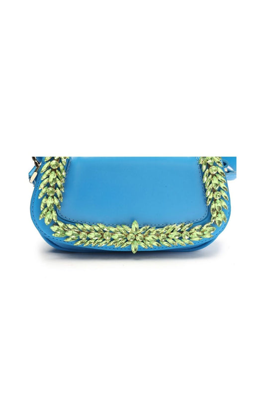 BOLSA TIRACOLO COURO CRISTAL PEQUENA AZUL