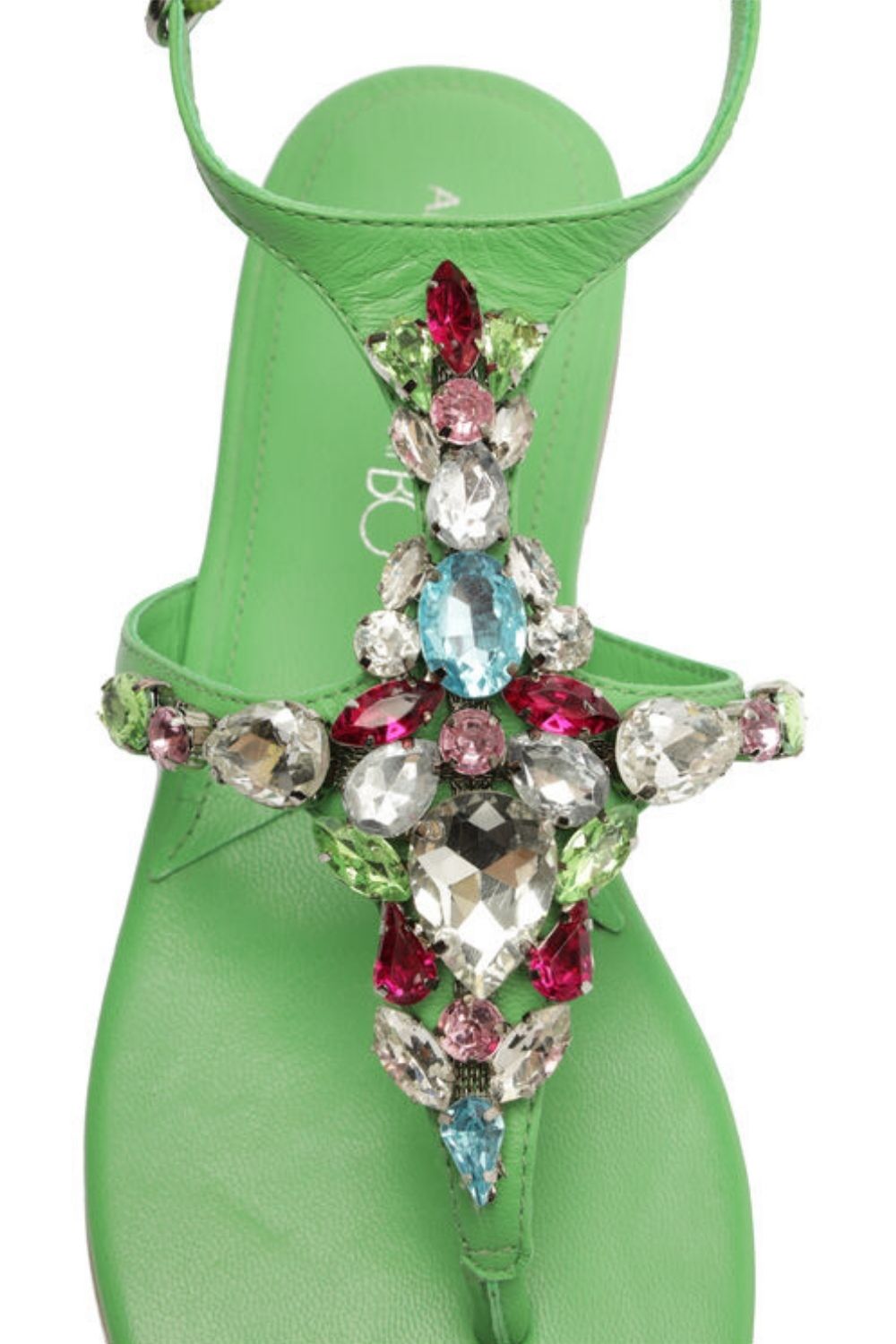 SANDÁLIA RASTEIRA COURO PEDRARIA VERDE