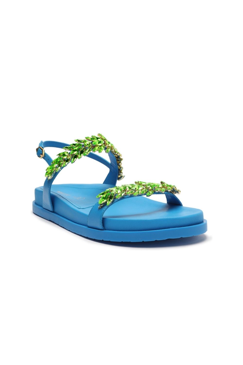 SANDÁLIA PAPETE COURO PEDRARIA AZUL