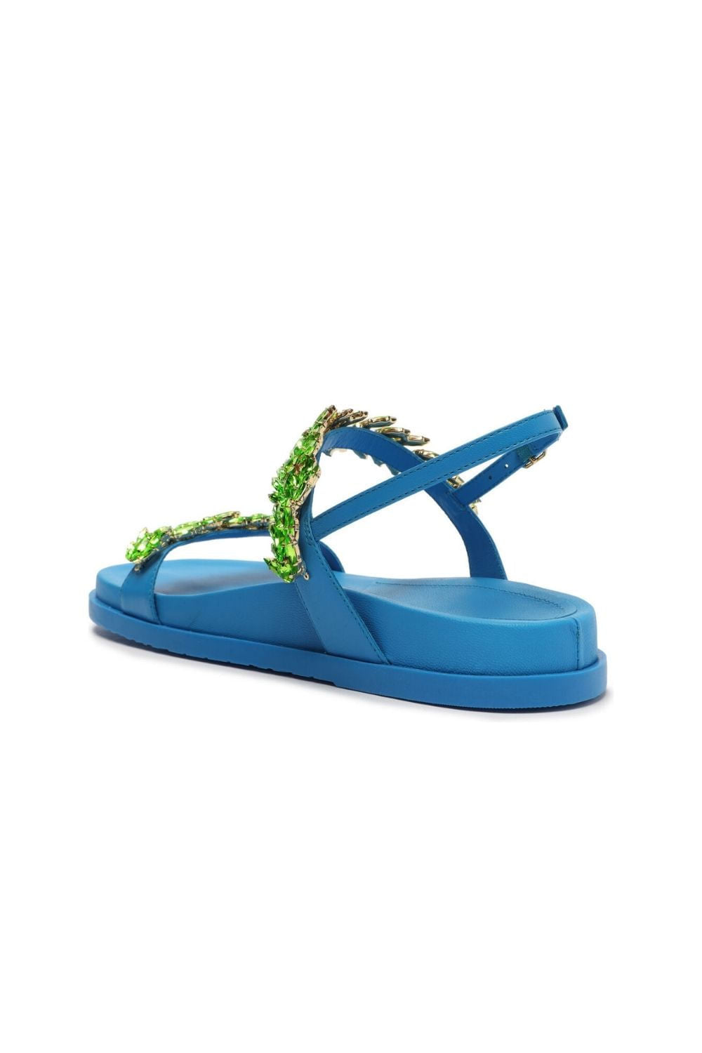 SANDÁLIA PAPETE COURO PEDRARIA AZUL