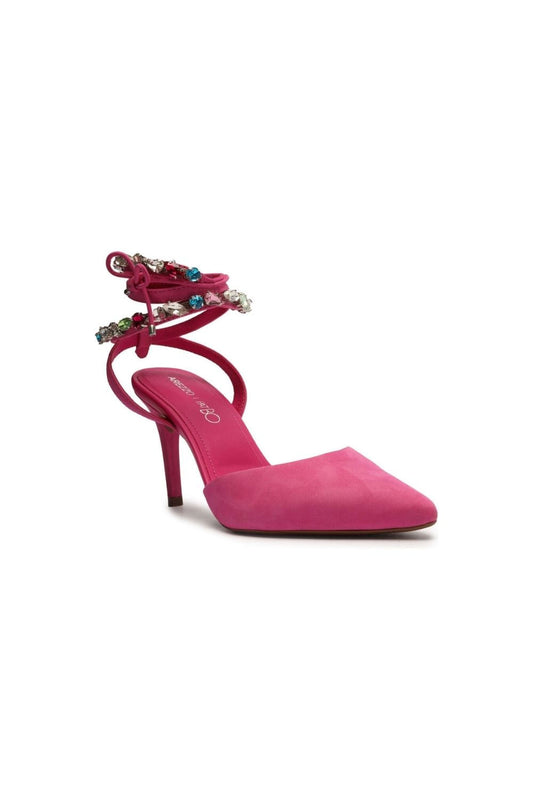 SCARPIN NOBUCK BICO FINO AMARRAÇÃO PINK