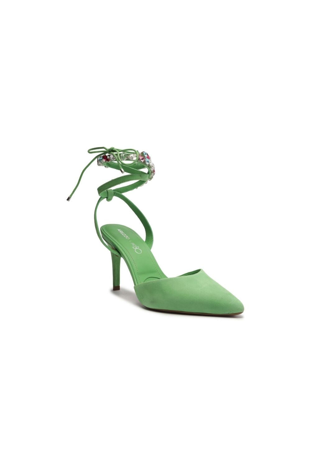SCARPIN NOBUCK BICO FINO AMARRAÇÃO VERDE