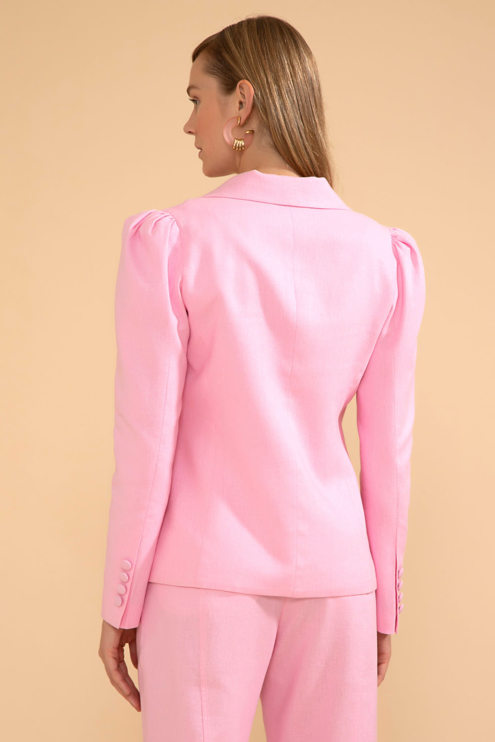 Blazer acinturado linho french rosa