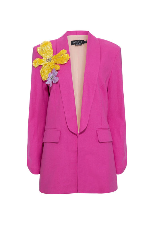 Blazer flor linho balneário pink
