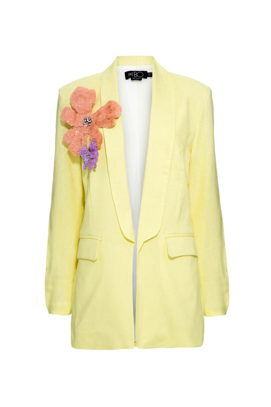 Blazer flor linho balneário amarelo