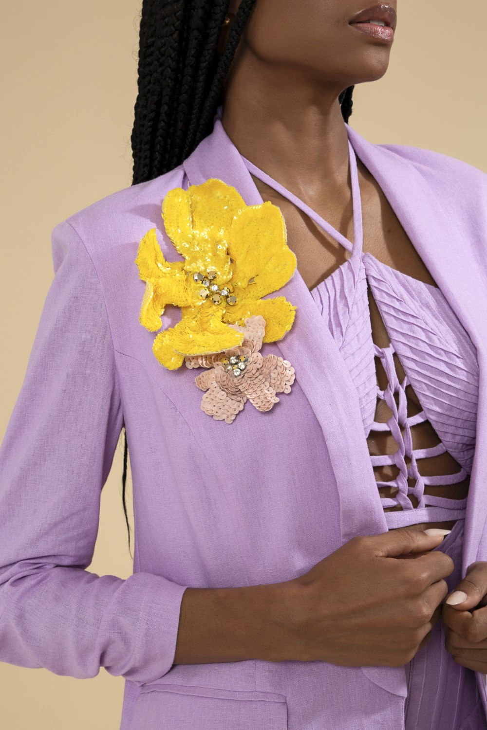 Blazer flor linho balneário lilas