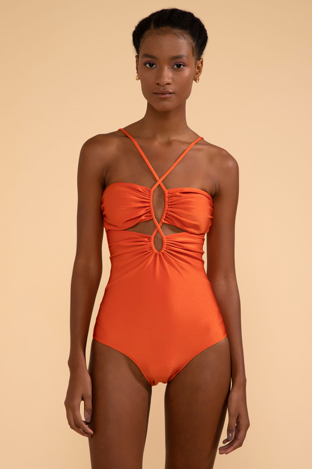 BODY RECORTES LYCRA APRICOT LARANJA