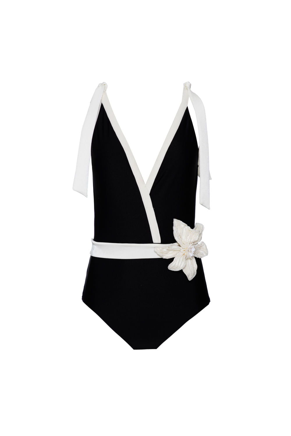 BODY DECOTE TRANSPASSADO LYCRA JACKIE PRETO COM OFF WHITE