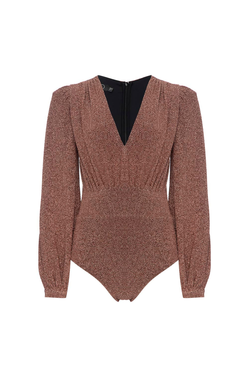 BODY MANGA LONGA LUREX BARDOT COBRE