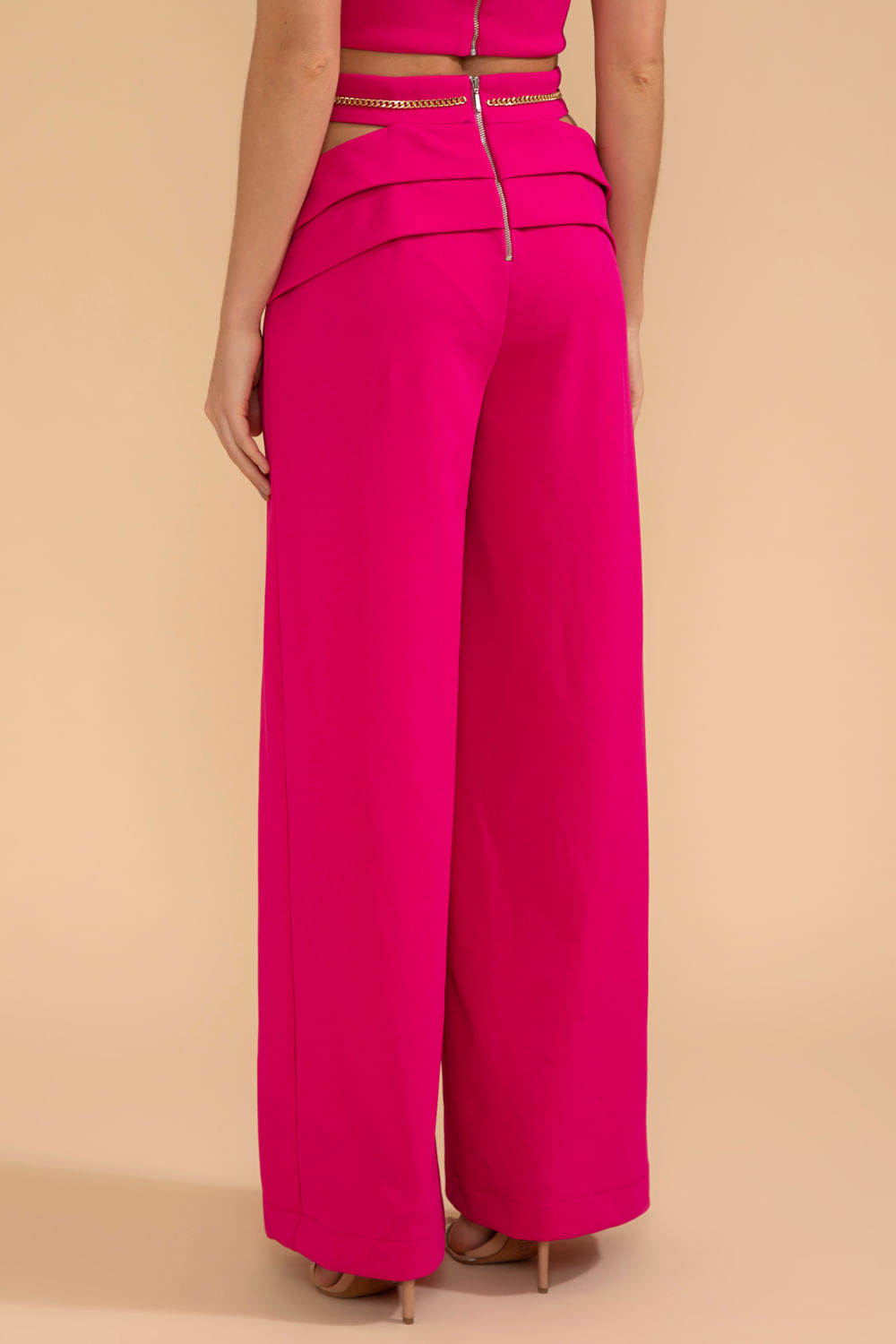 CALÇA AMPLA CORRENTE CREPE CHAIN PINK