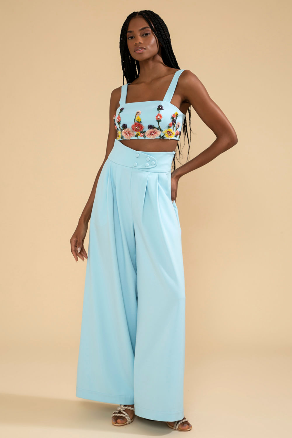CALÇA PANTALONA CREPE DAISY AZUL